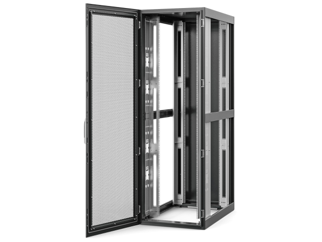 Серверный шкаф 52U MCA ТКШ-52.80.120.ДП.ДС.7021 — вид без боковых стенок: видны направляющие 19″, передняя и задняя дверь